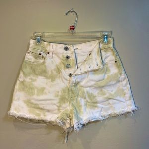 green tiedye highwaisted cutoff denim shorts
